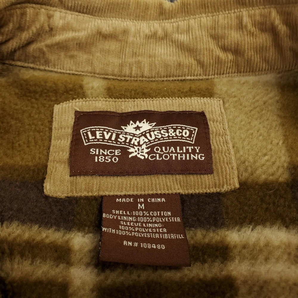 Levis Fleece Lined Corduroy Flannel Shirt Jacket Mens Medium Shacket Khaki Tan - Picture 4 of 11